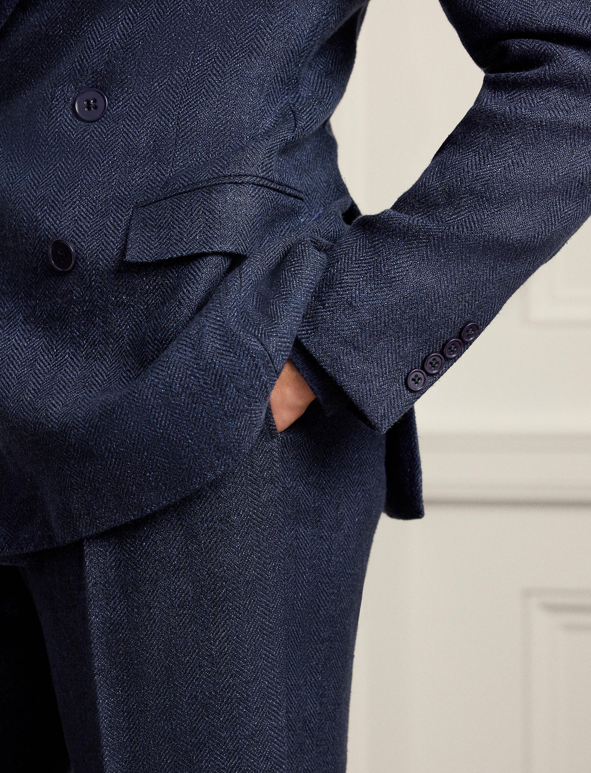 Veste Kent à chevrons en lin - Navy