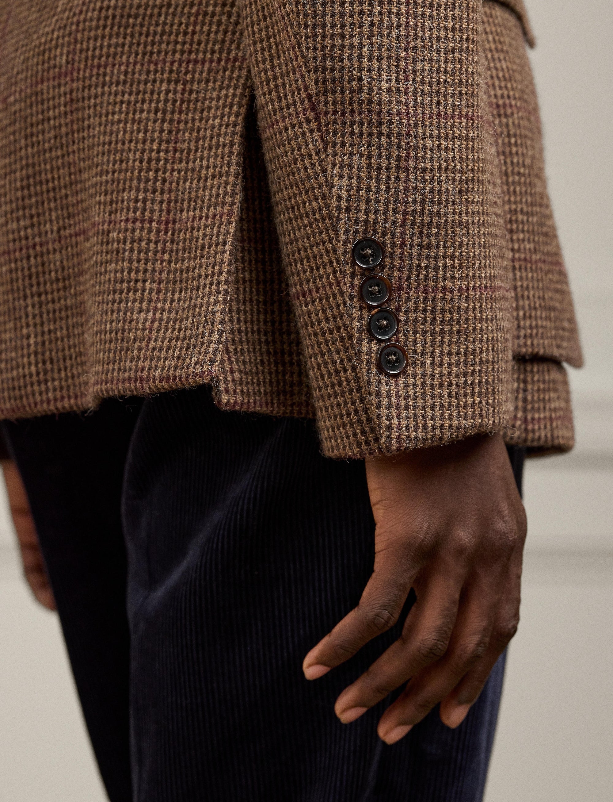 Blazer Kent pied-de-poule en cachemire et laine mélangé - Dark Brown, Multicolore With Burgundy Deco