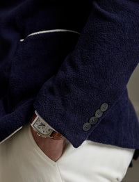 Embroidered cotton terry blazer - Classic Chairman Navy