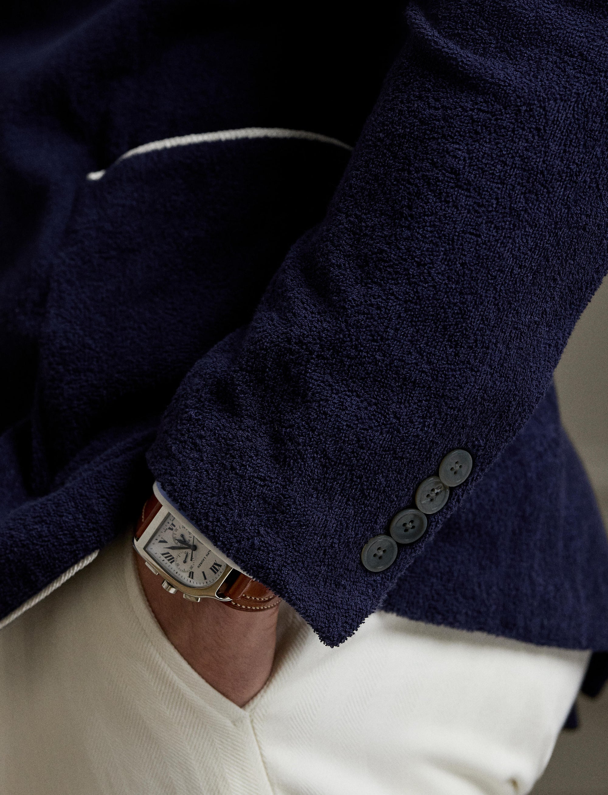 Embroidered cotton terry blazer - Classic Chairman Navy