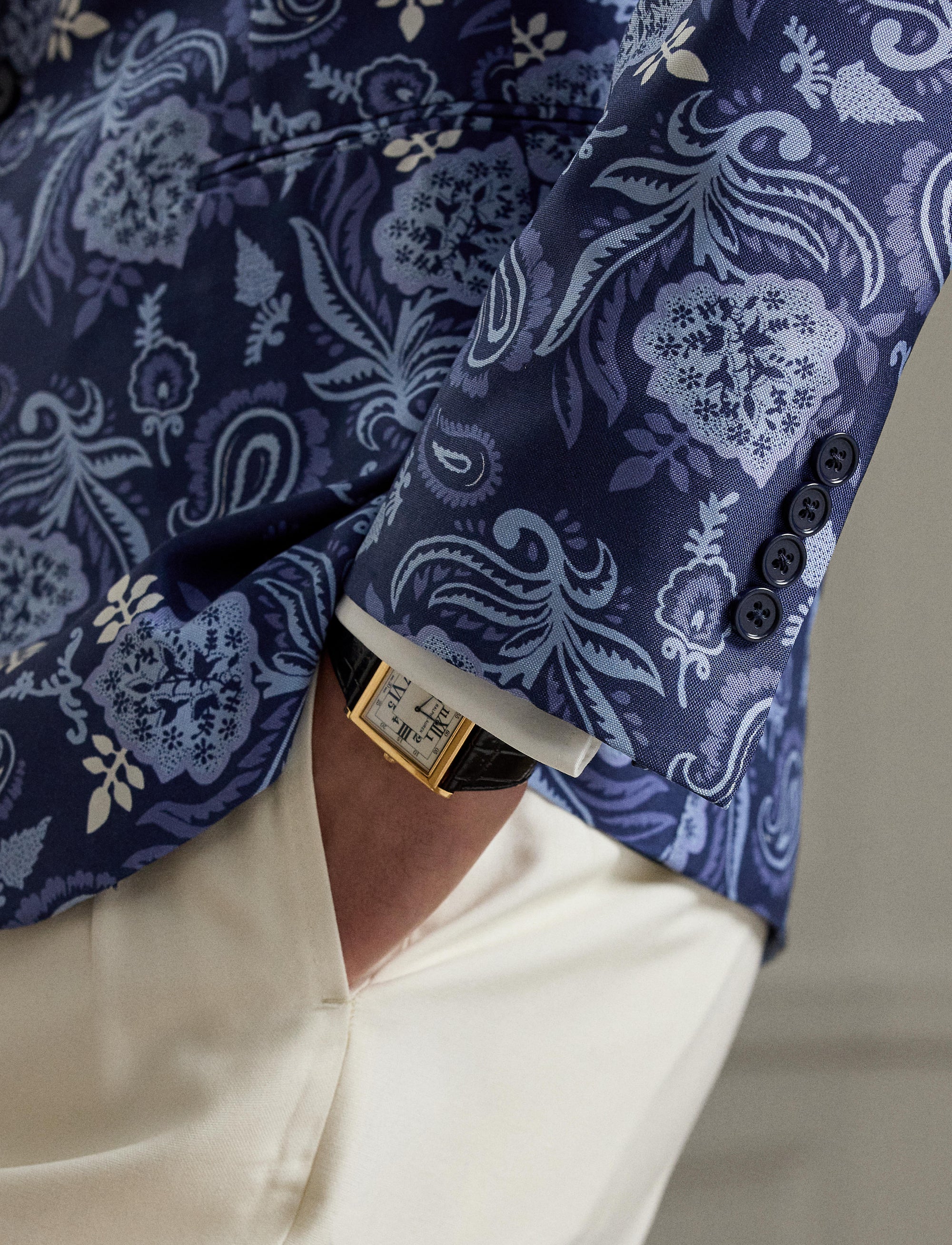 Veste Kent à motif en soie - Navy Tonal