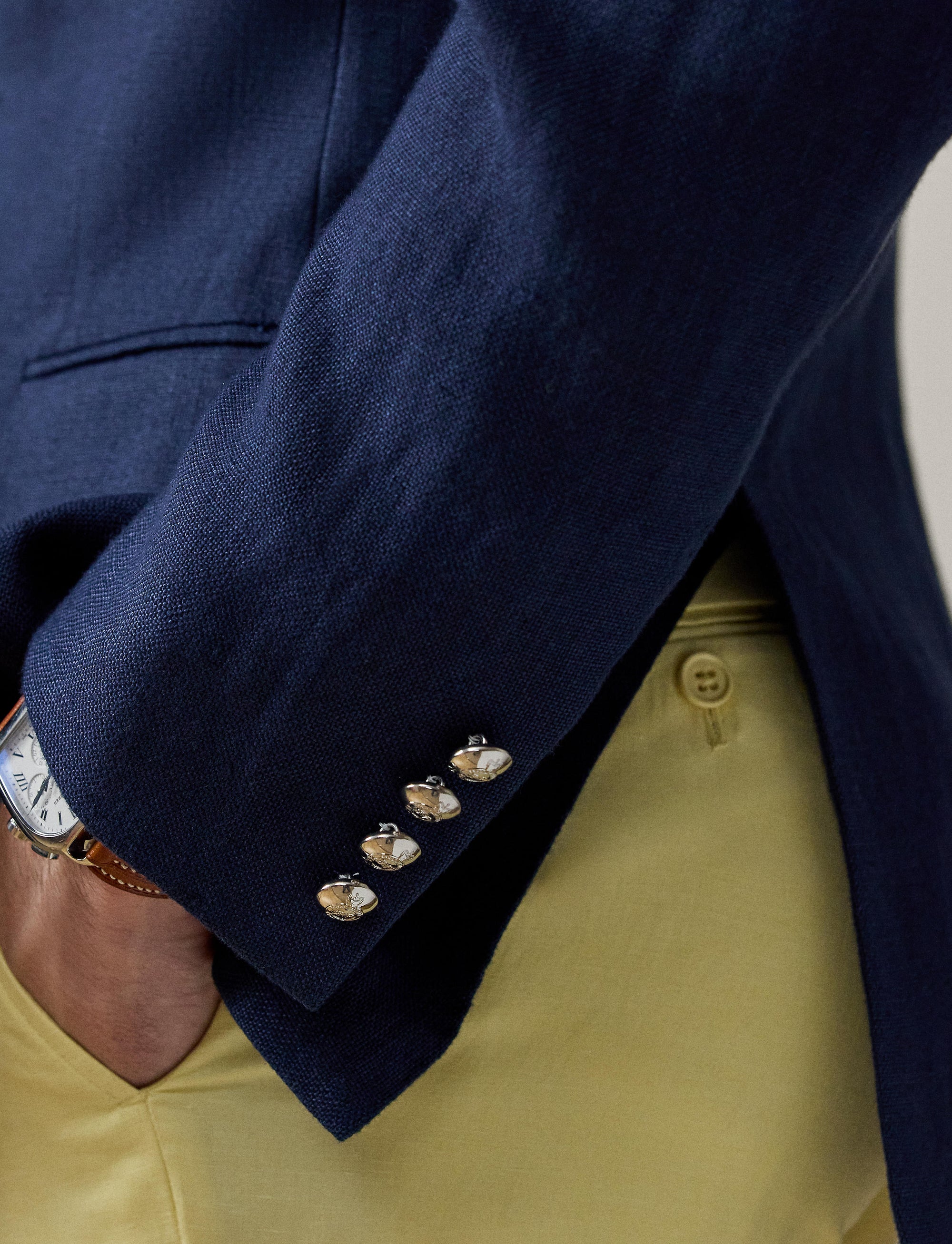 Veston à revers classiques en lin - Bleu marine