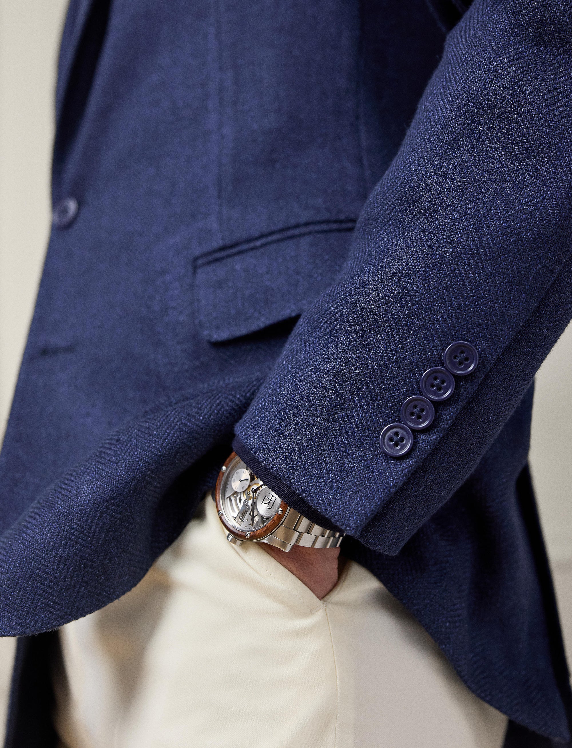 Hadley herringbone linen jacket - Navy