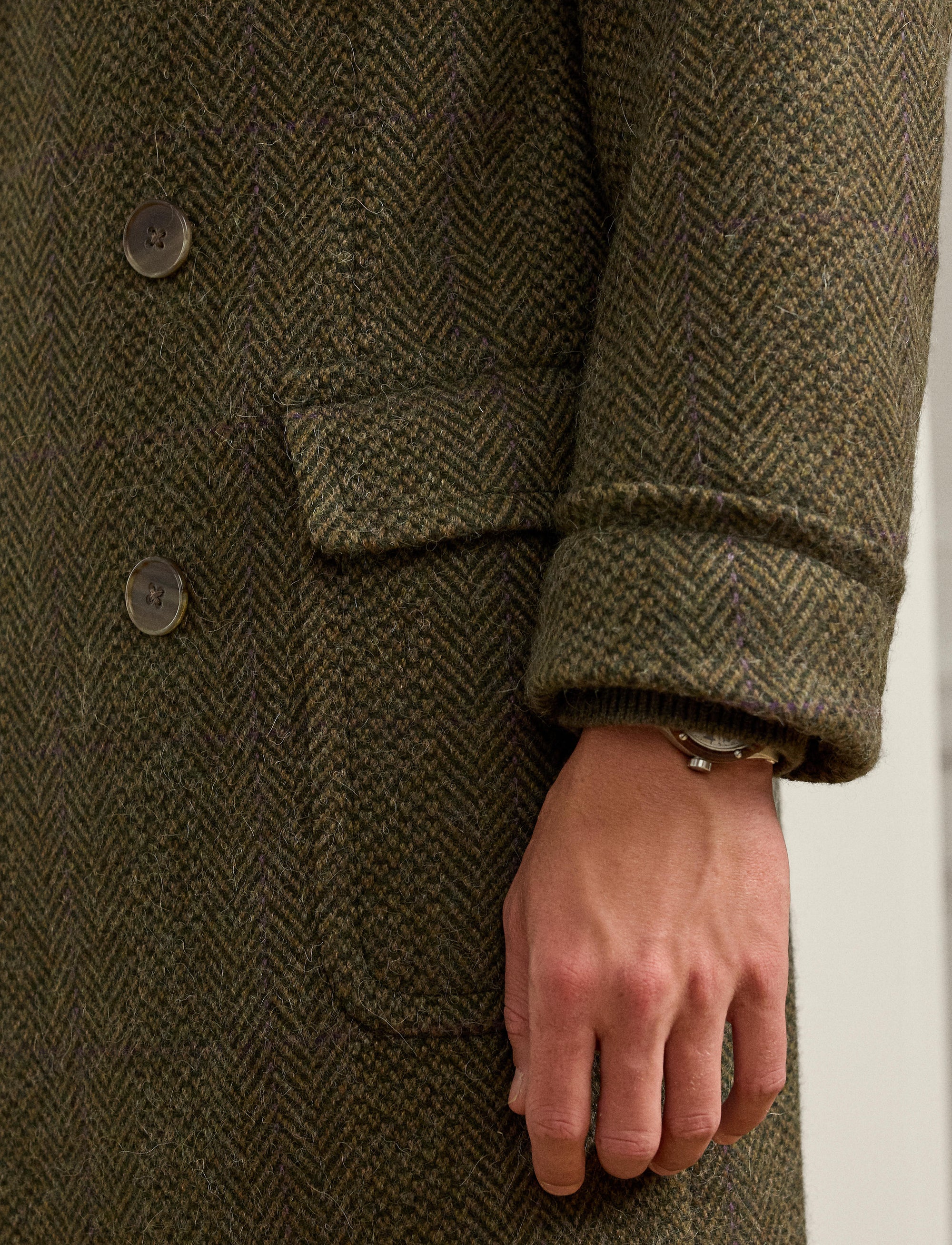 Pardessus à chevrons en cachemire et laine mélangé - Olive, Loden & Multicolore Purple Deco