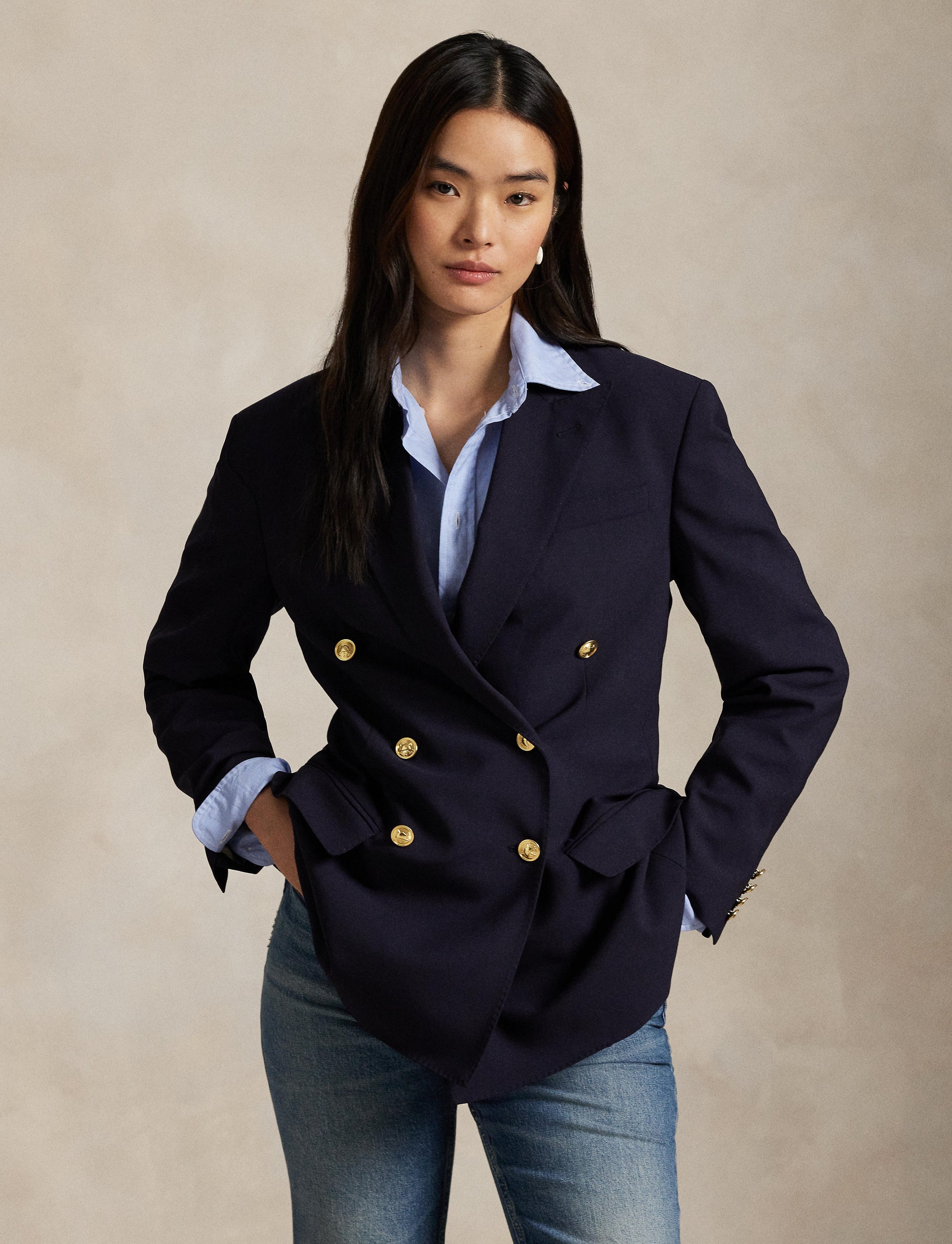 Blazer croisé en laine mélangée - Navy