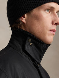 Emblematic three-quarter length waxed canvas coat - Polo Black