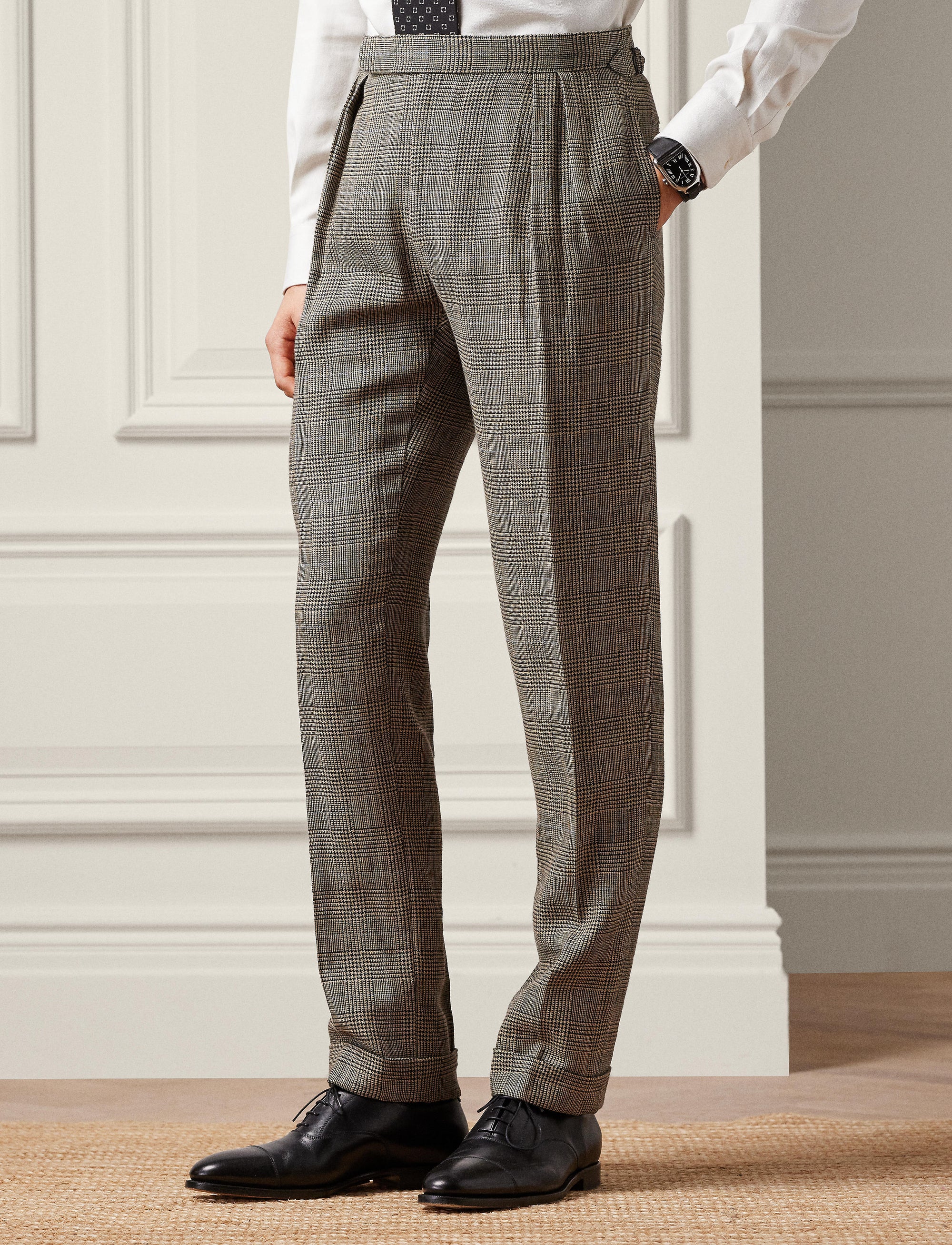 Ralph tartan suit in silk and linen blend - Vintage Cream & Black With Blue Deco