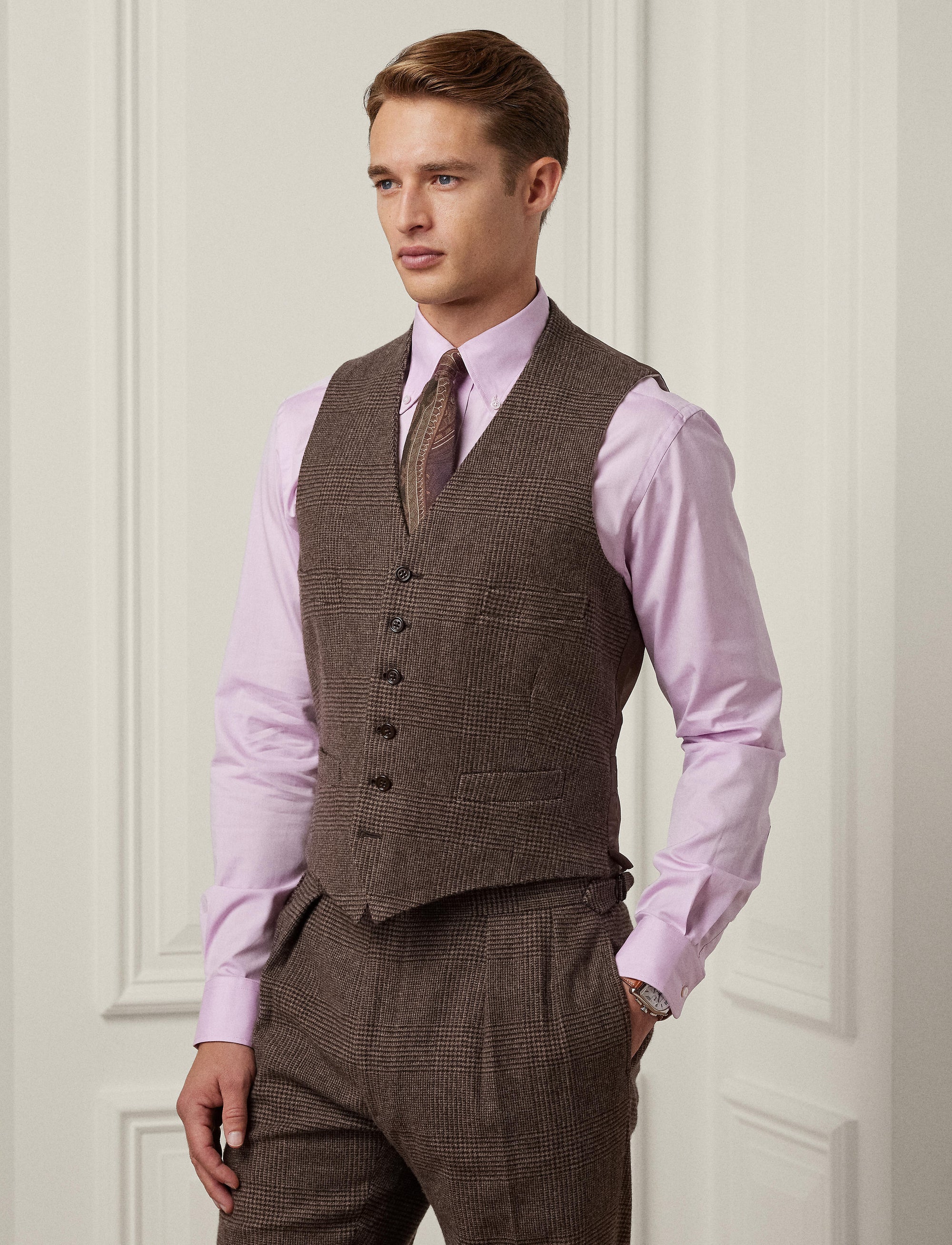 Kent 3-piece suit in wool - Dark Taupe & Multicolour