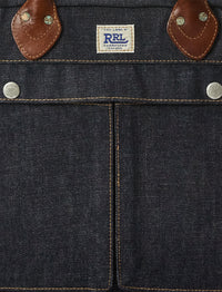 Leather-trimmed denim briefcase - Indigo
