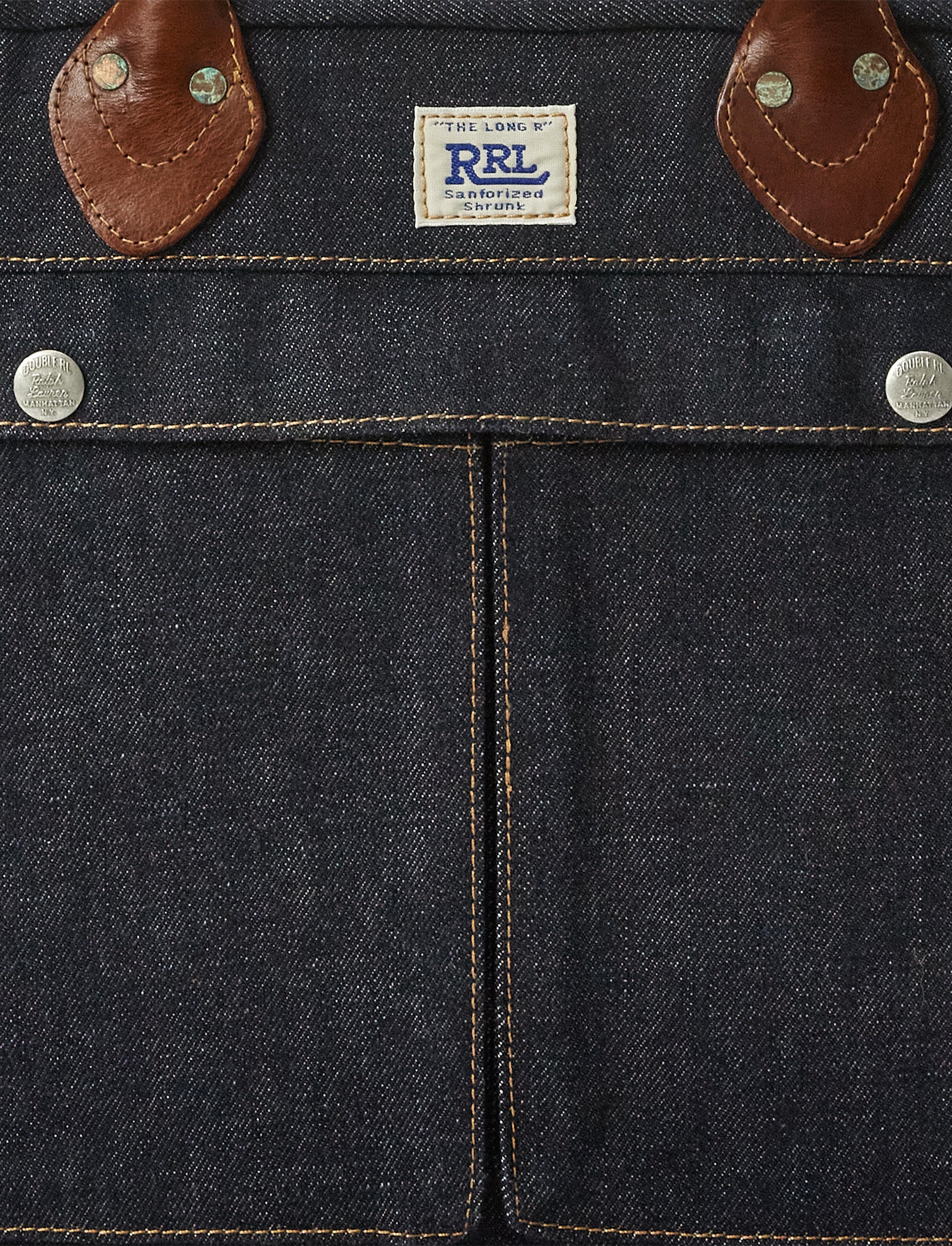 Leather-trimmed denim briefcase - Indigo