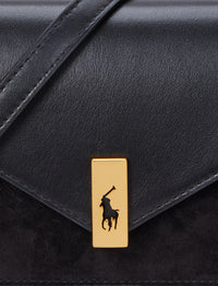 Portefeuille à bandoulière Polo ID en daim et cuir - Black