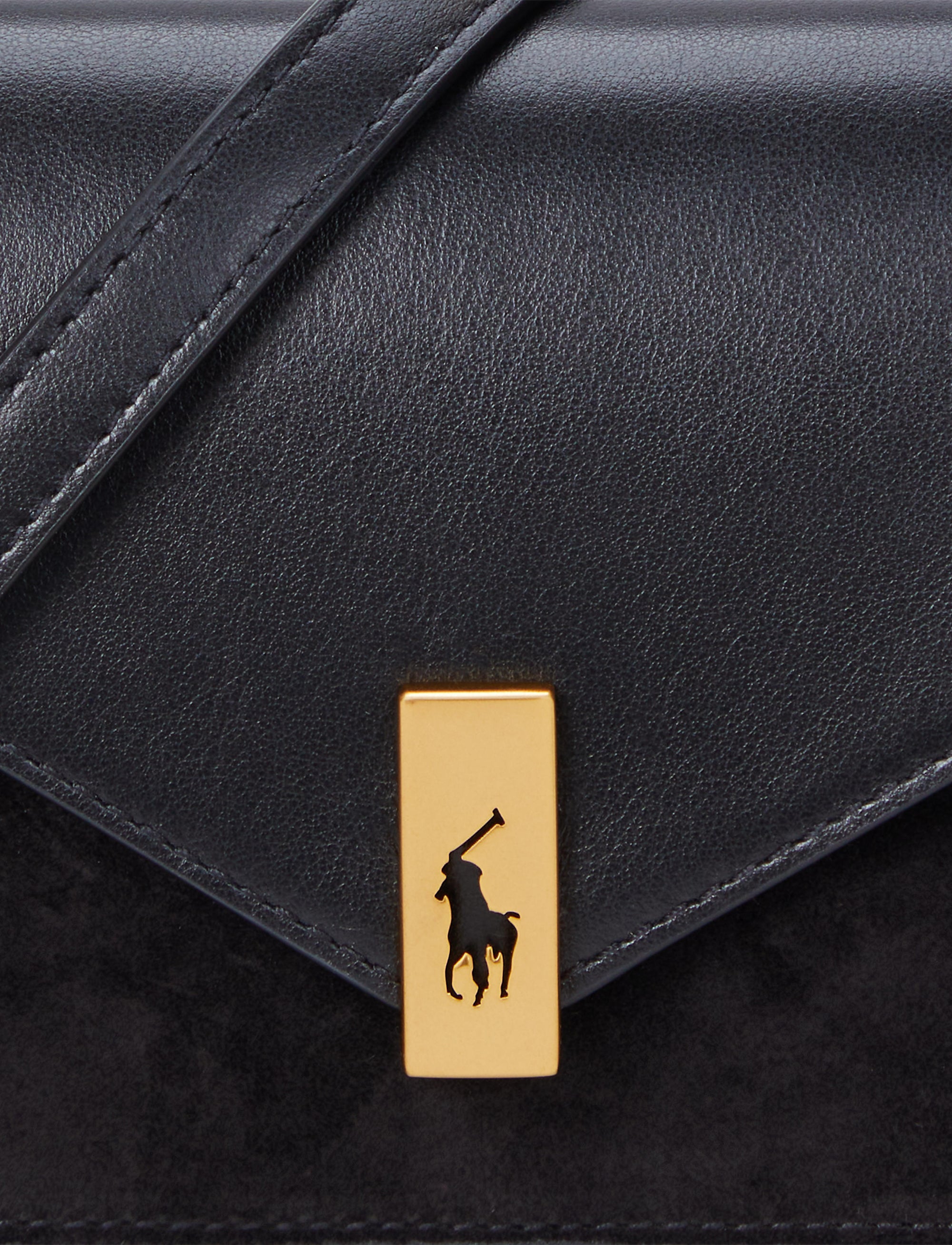 Portefeuille à bandoulière Polo ID en daim et cuir - Black