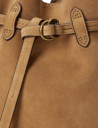 Petit sac seau Bellport frangé en daim - Maple