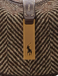 Shoulder Polo ID mini bag in wool and leather mix - Oversize Brown & Cream Herringbone