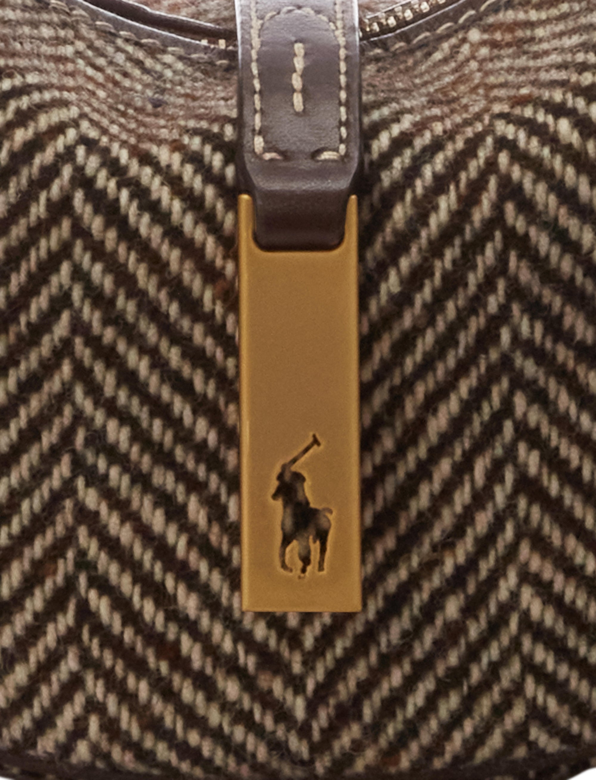 Shoulder Polo ID mini bag in wool and leather mix - Oversize Brown & Cream Herringbone
