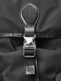 Sac à dos en sergé bordé de cuir - Black
