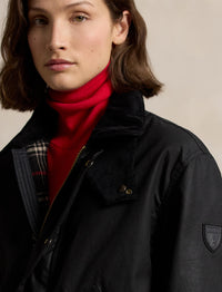 Emblematic three-quarter length waxed canvas coat - Polo Black