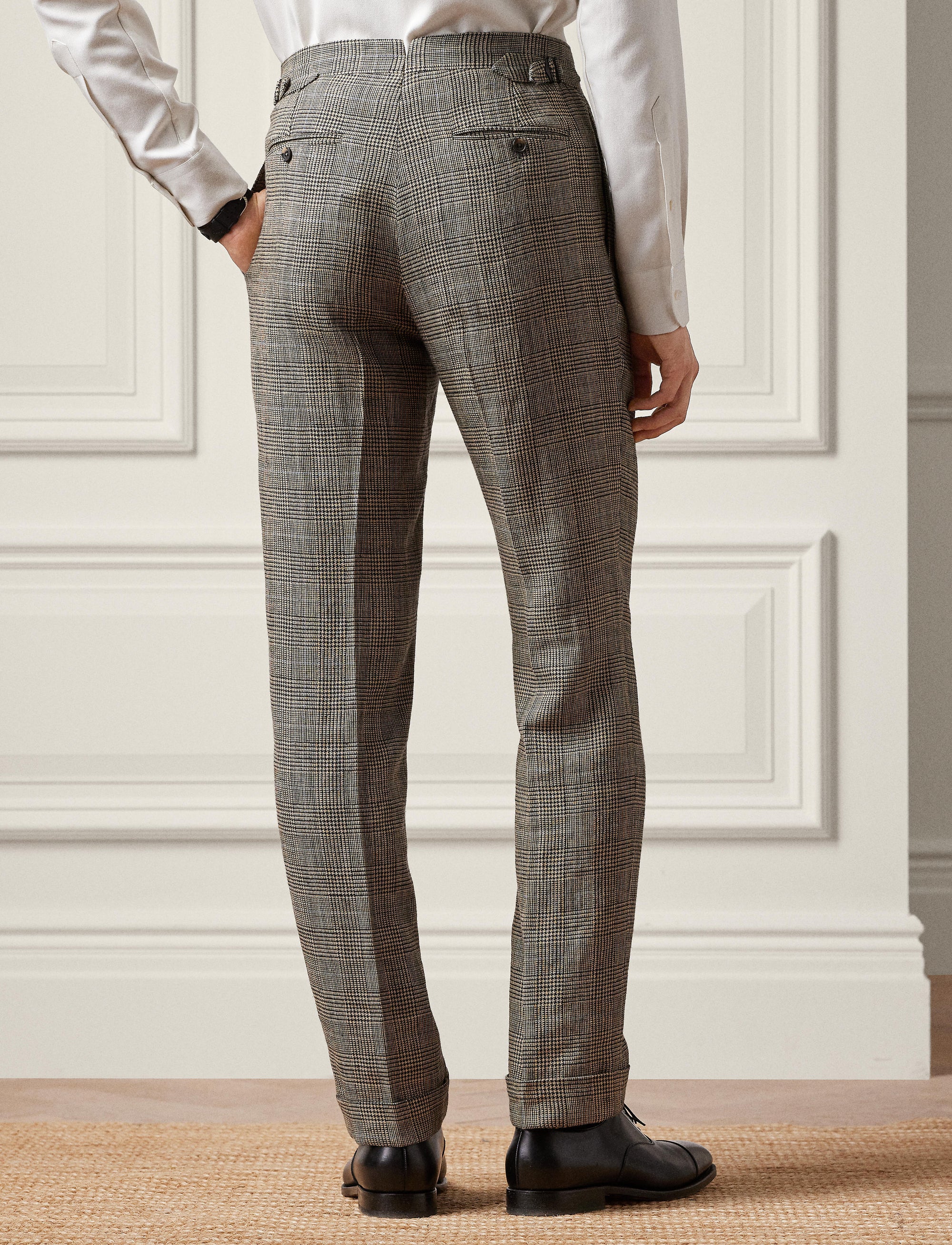 Ralph tartan suit in silk and linen blend - Vintage Cream & Black With Blue Deco