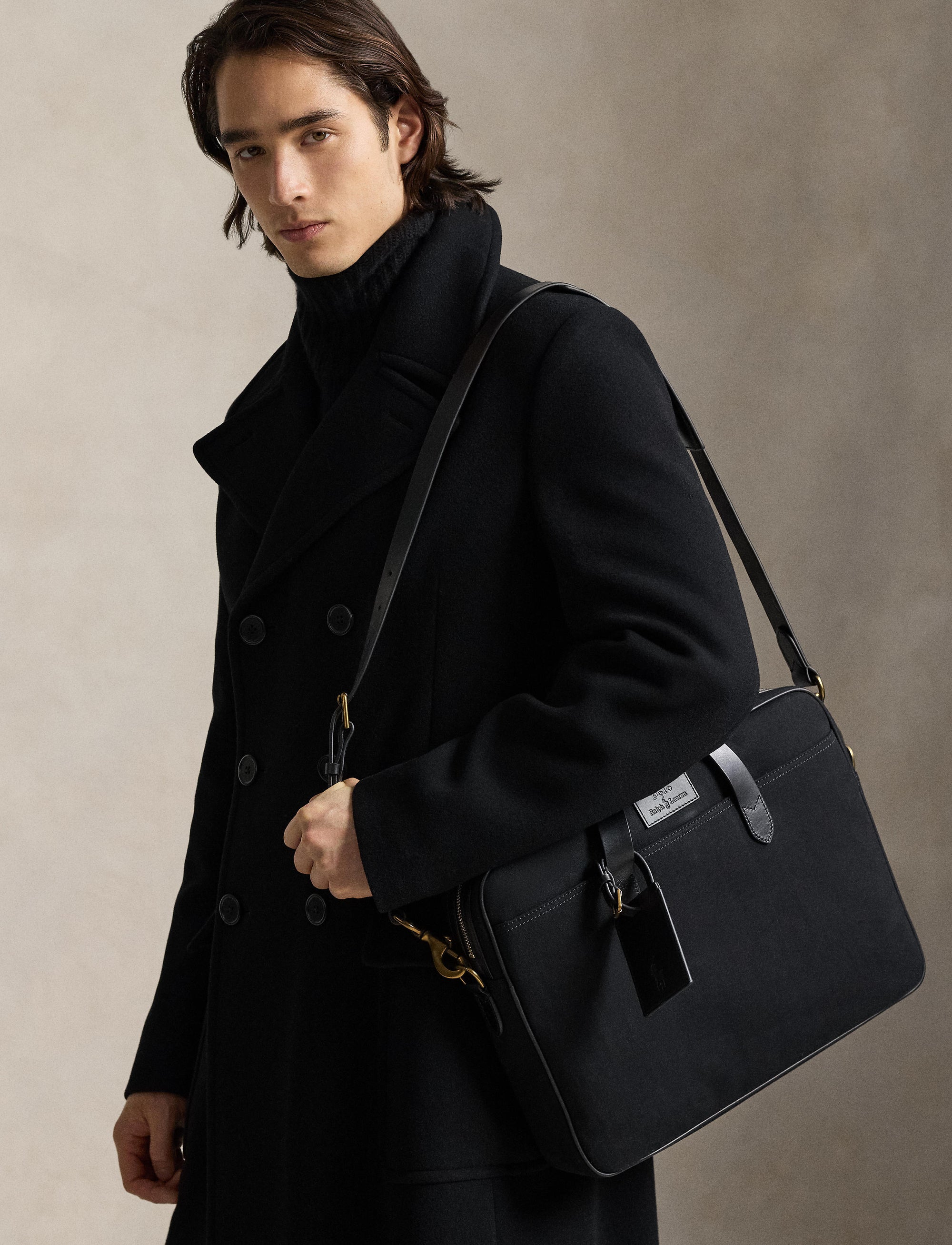 Canvas bag with leather trim - Black & Black