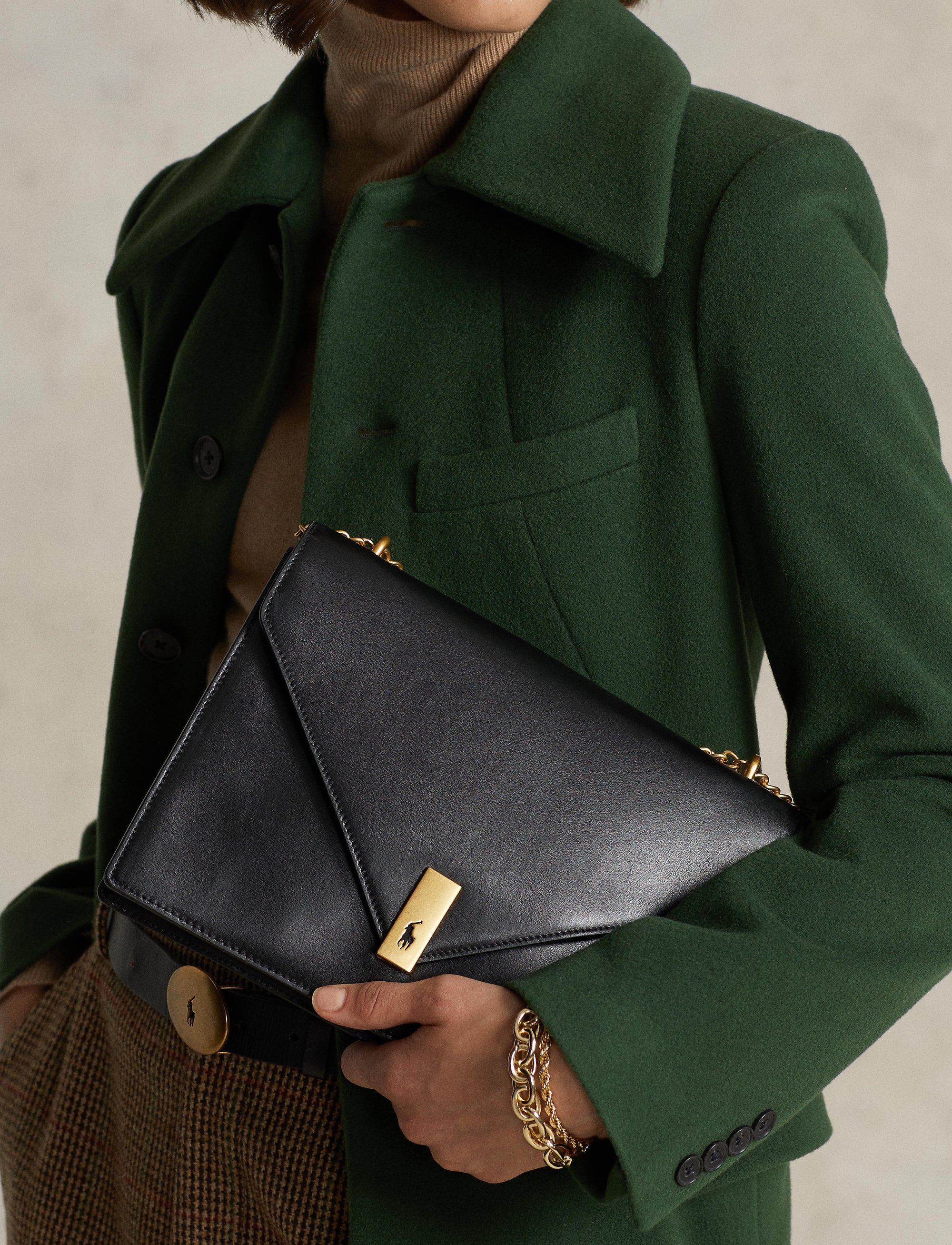 Pochette Polo ID en cuir à chaîne - Black
