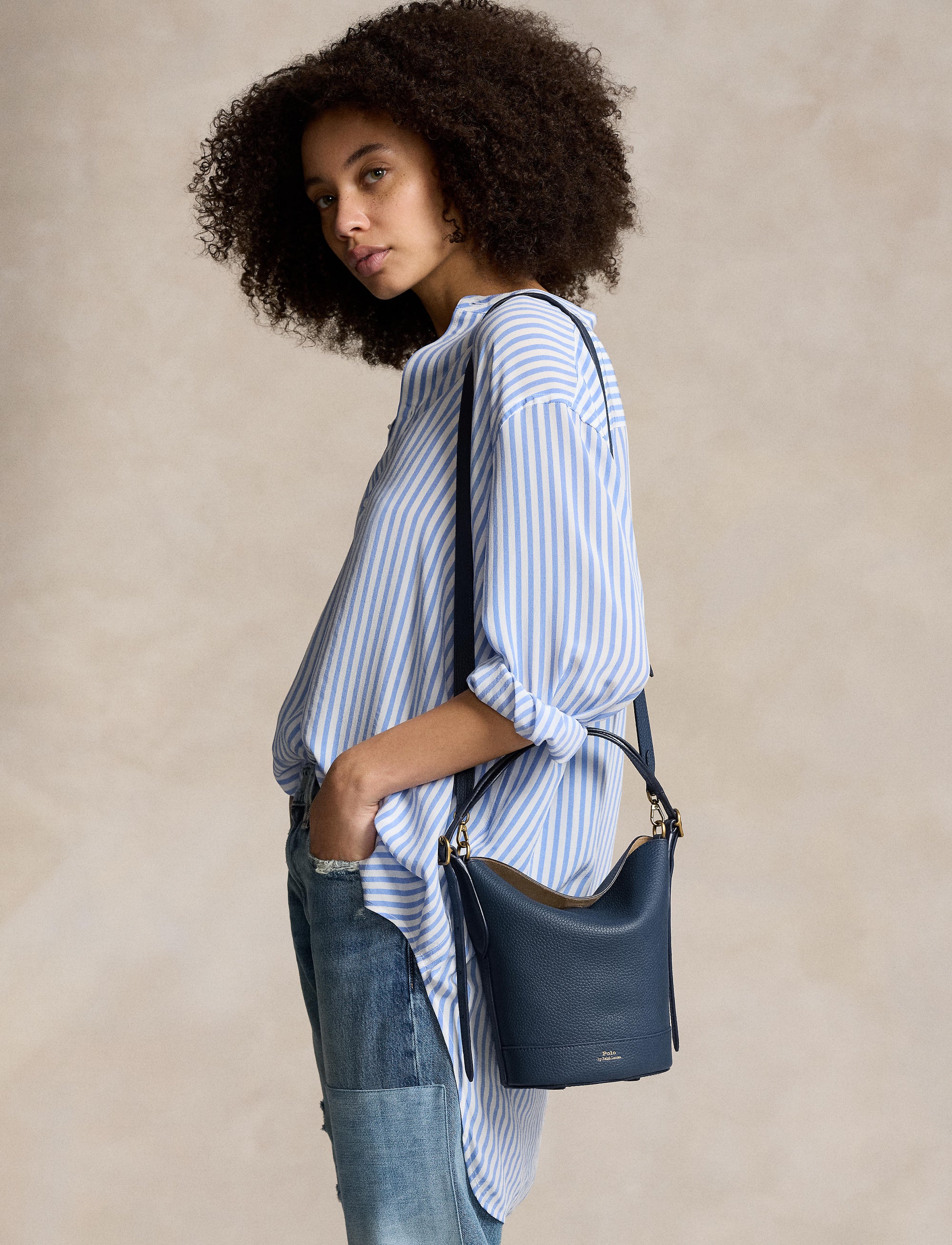 Bellport small leather bucket bag - Marine Navy