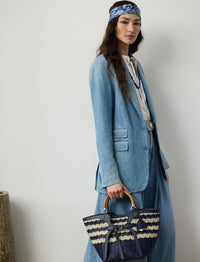 Cabas Ralph en raphia tressé - Navy & Natural