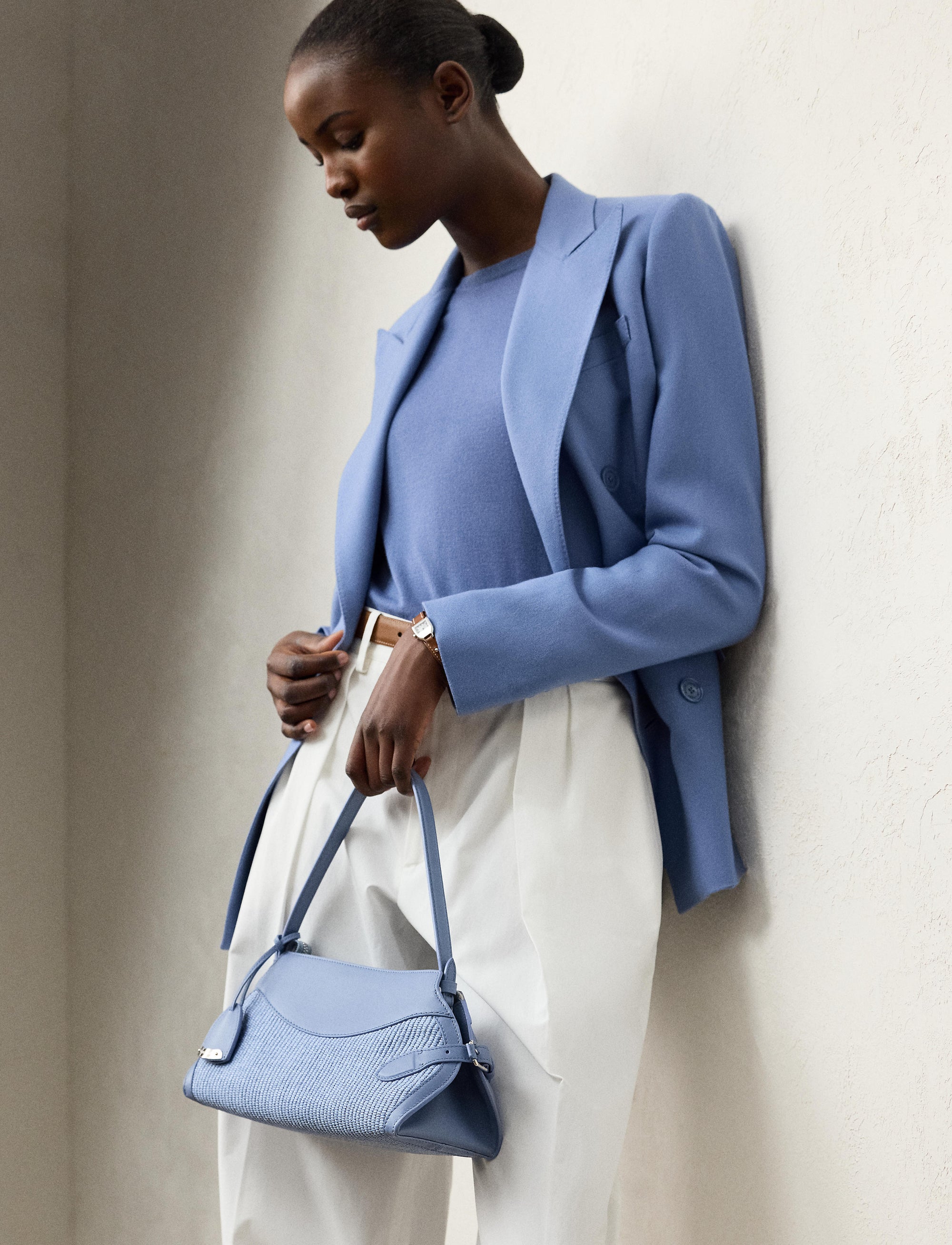 Petit sac porté épaule Ralph raphia - Cornflower