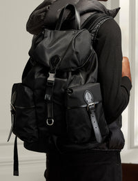 Sac à dos en sergé bordé de cuir - Black