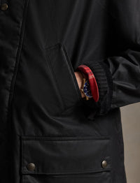 Emblematic three-quarter length waxed canvas coat - Polo Black