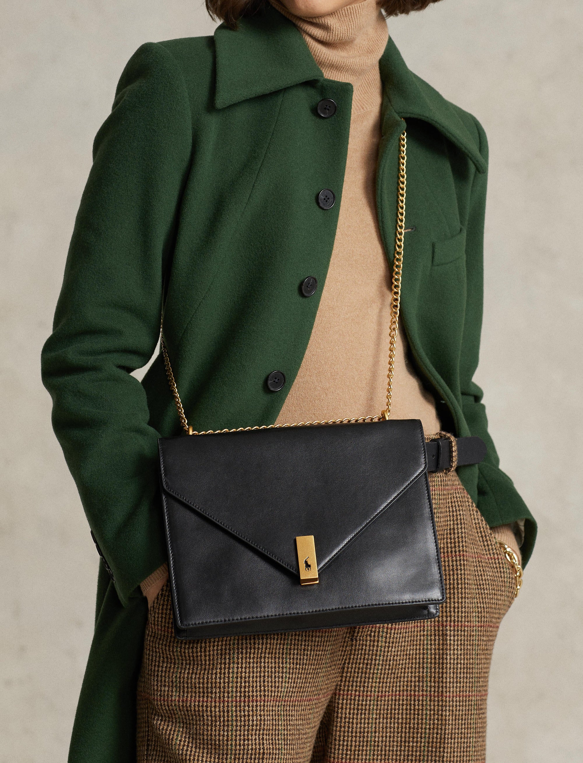 Pochette Polo ID en cuir à chaîne - Black