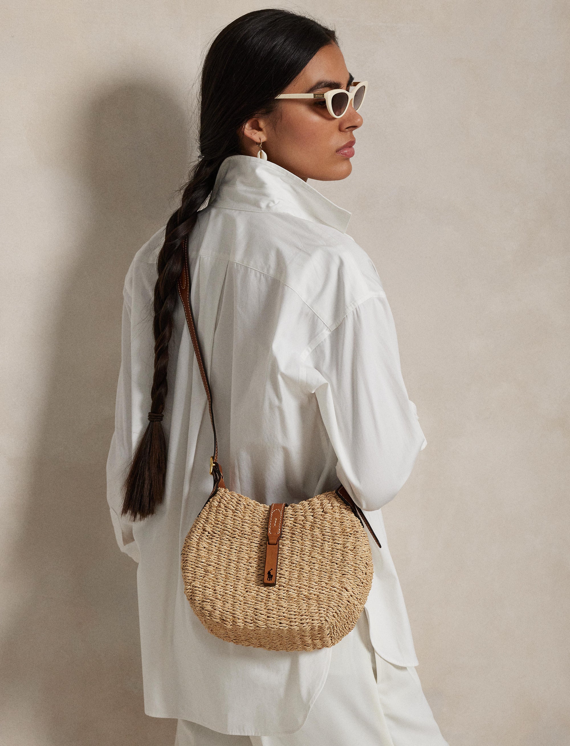 Petit sac Shoulder Polo ID en raphia - Natural & Cuoio