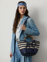Cabas Ralph en raphia tressé - Navy & Natural