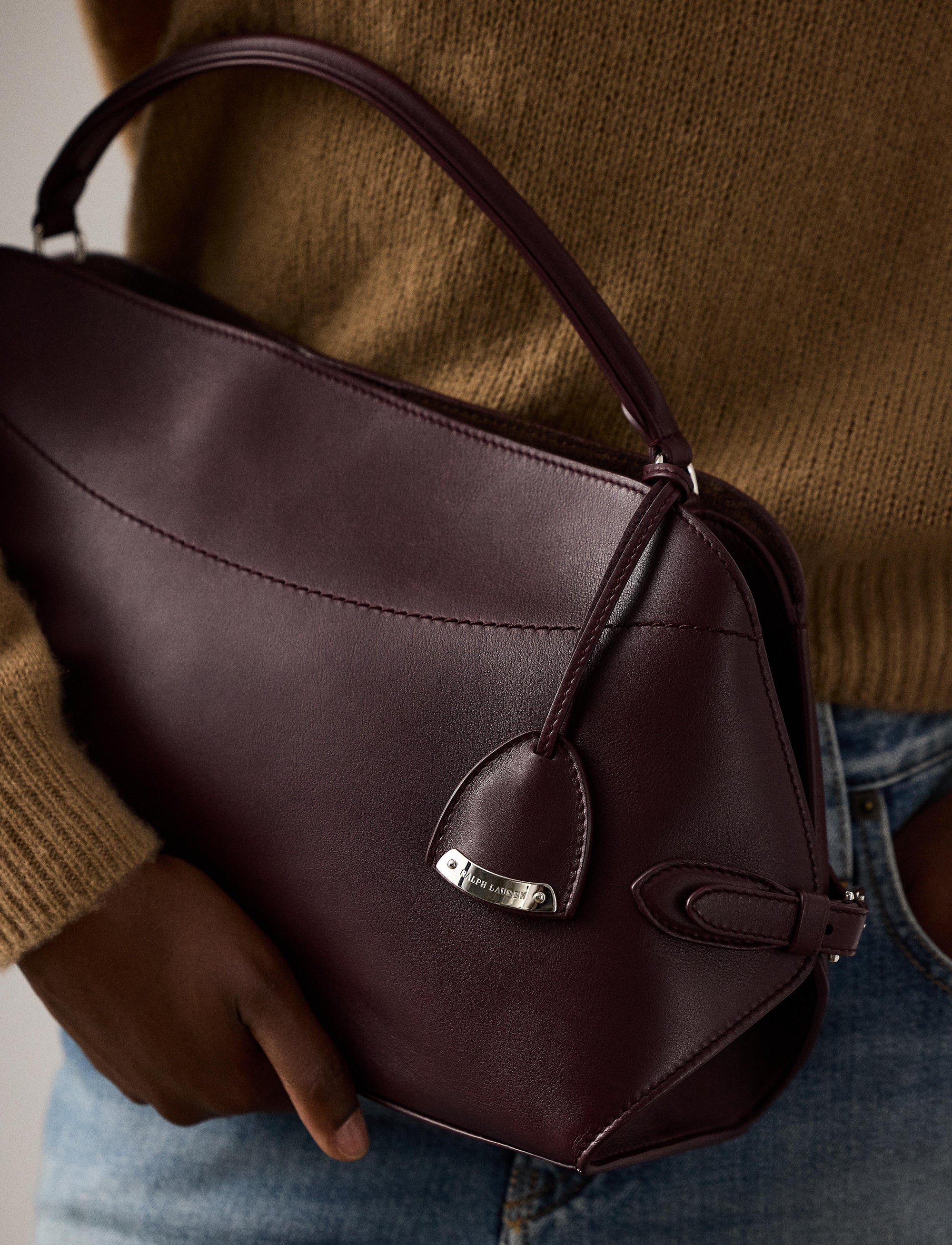 Sac porté épaule Ralph en cuir - Burgundy