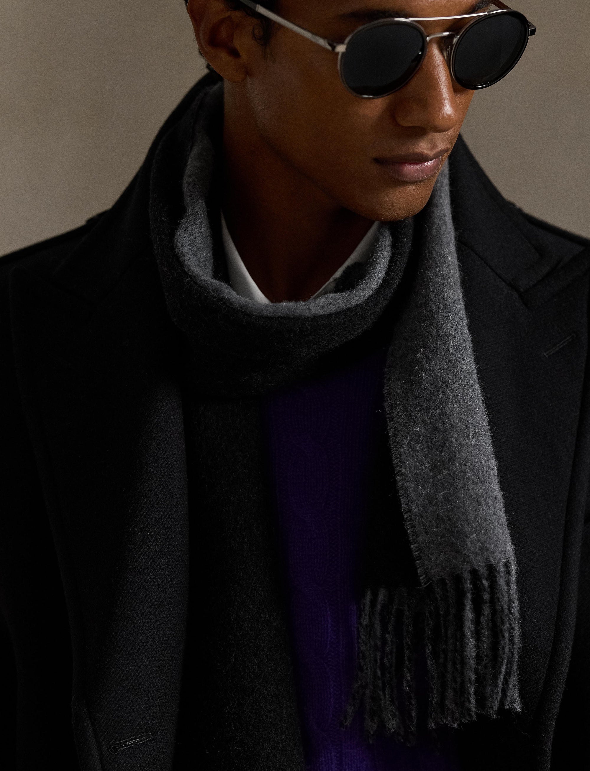 Écharpe réversible en laine - Polo Black & Grey