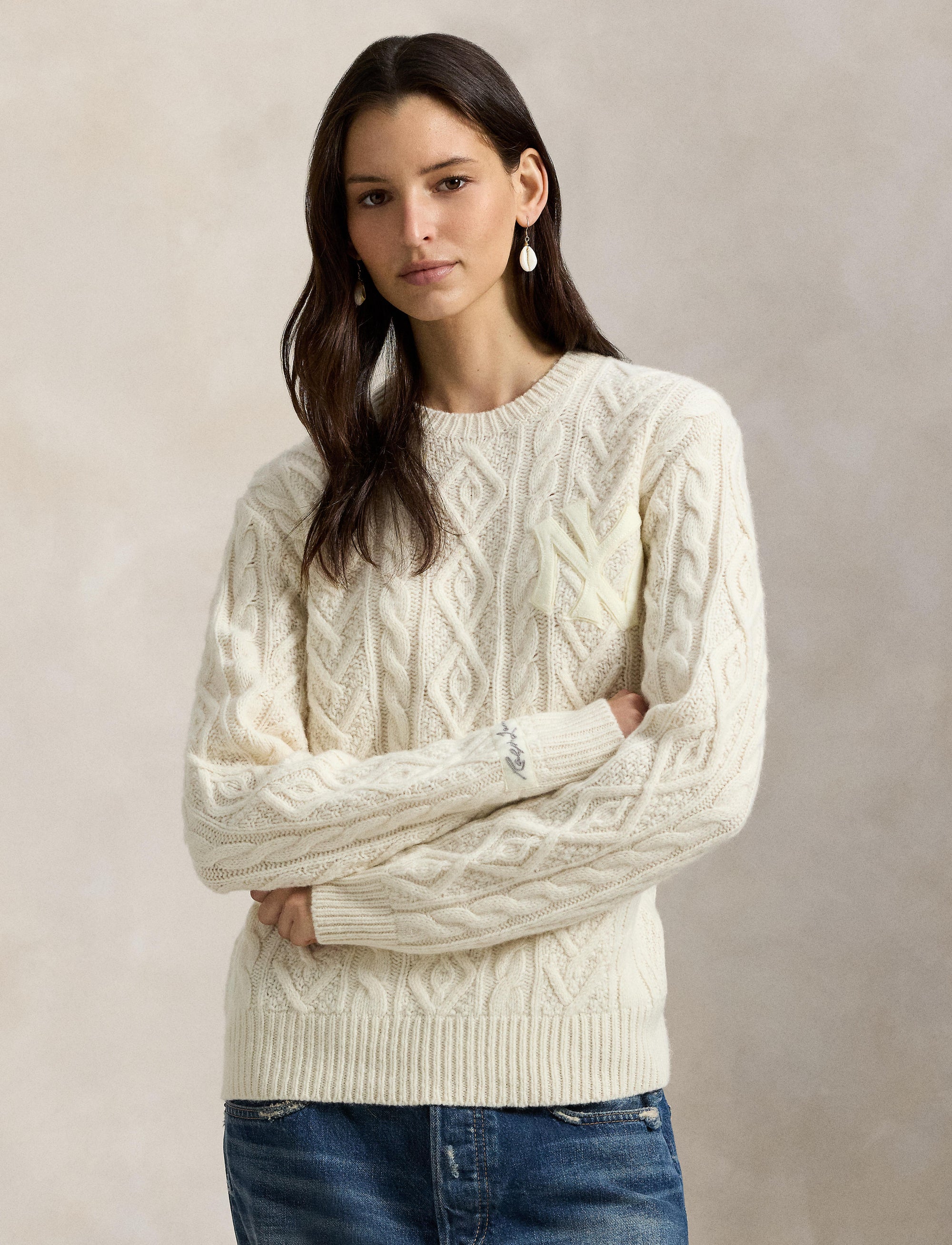 Pull Polo Ralph Lauren Yankees en laine - Cream Combo