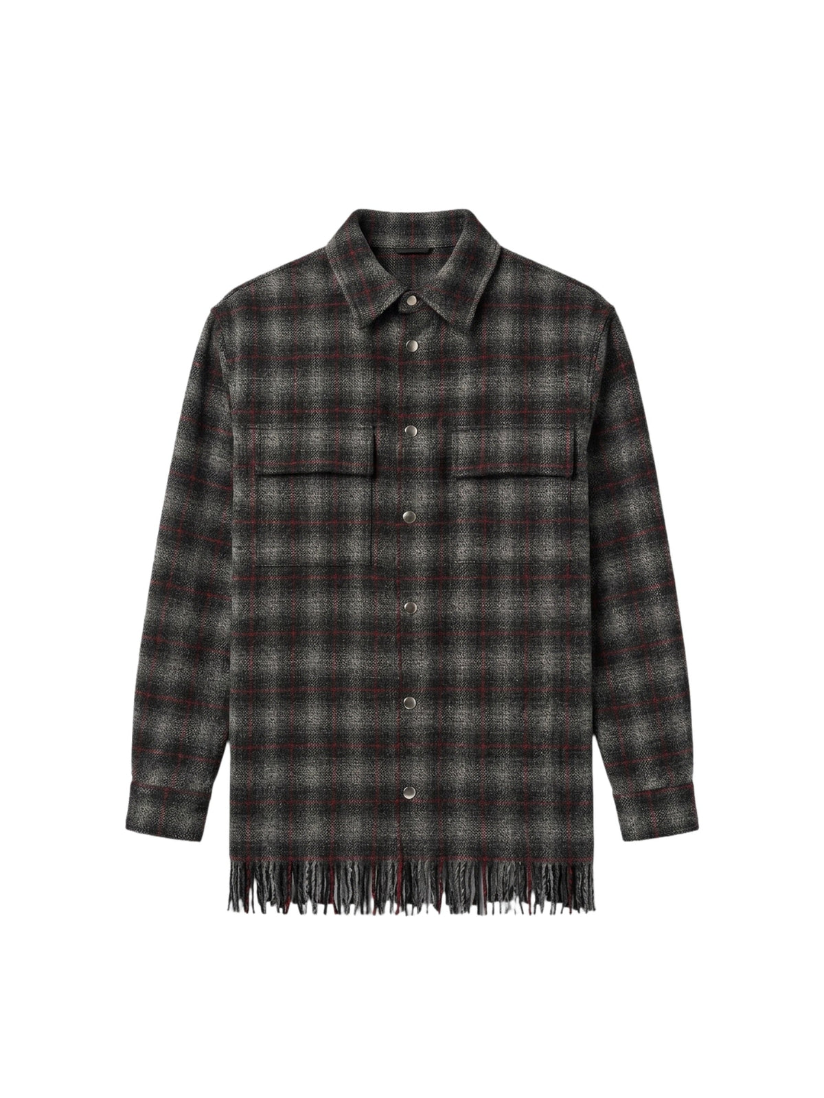 PLAID FRINGE PADDED OVERSHIRT