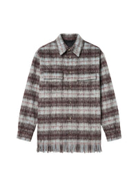 PLAID FRINGE PADDED OVERSHIRT