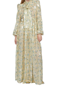 Robe longue avec nœud au col en soie - Giallo Fantasia Oro