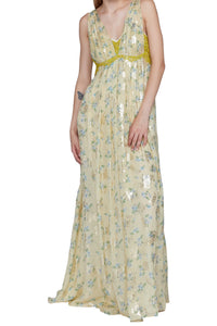 Robe longue coupe empire en soie - Giallo Fantasia Oro