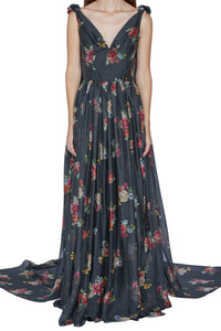 Silk chiffon evening dress - Giallo Fantasia Oro