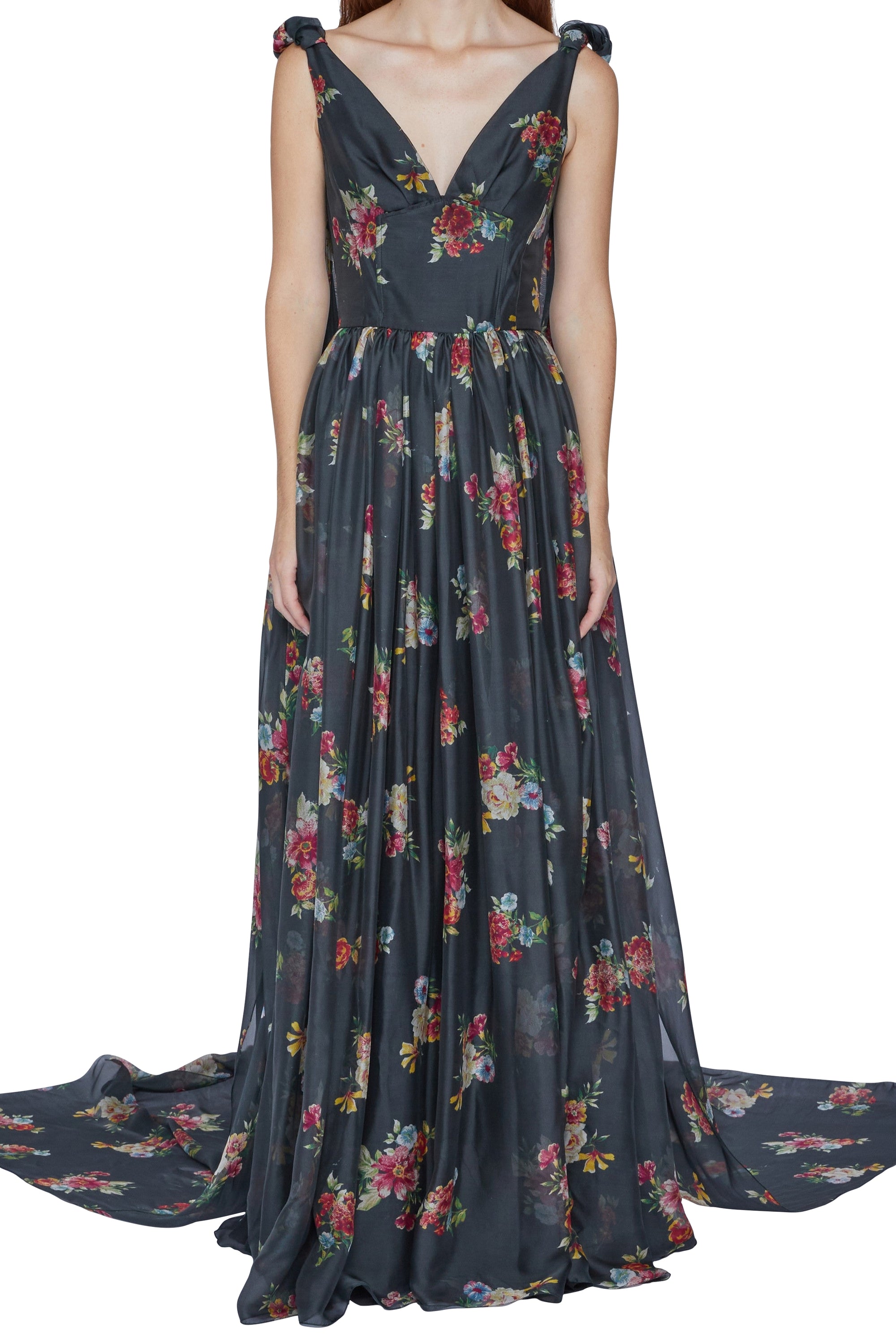 Silk chiffon evening dress - Giallo Fantasia Oro