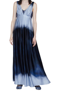Robe longue coupe empire dégradé en soie - Blu Sfumato