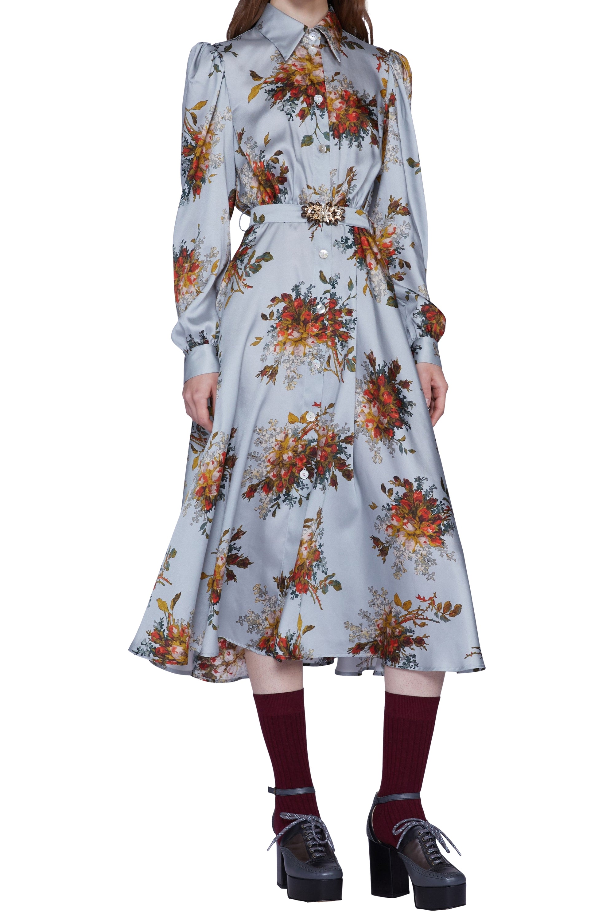 Robe avec ceinture bijou et manches longues - Azzurro Fantasia