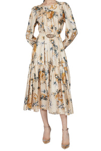 Robe longue en soie avec ceinture - Crema Fantasia