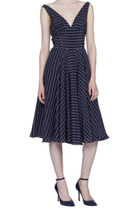 Robe midi à pois avec décolleté V en soie - Blu & Bianco