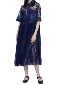 Robe chemise en organza avec poches - Blu