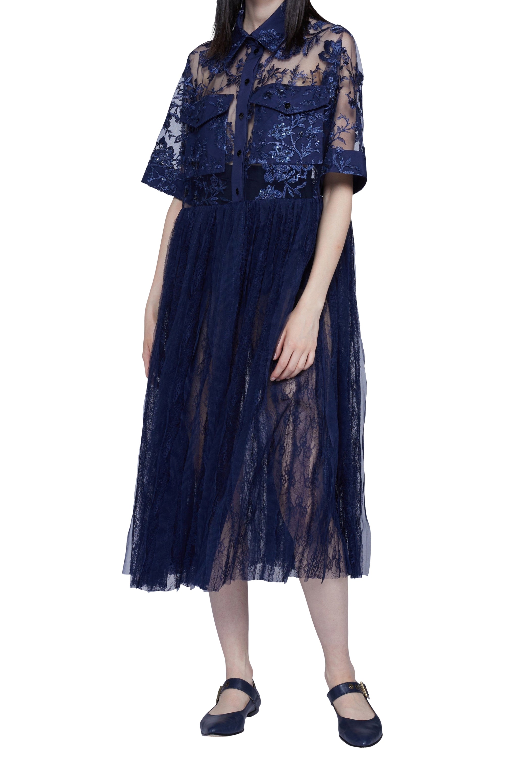 Robe chemise en organza avec poches - Blu