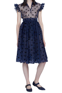 Robe babydoll en organza à pois et manches courtes - Blu & Nero