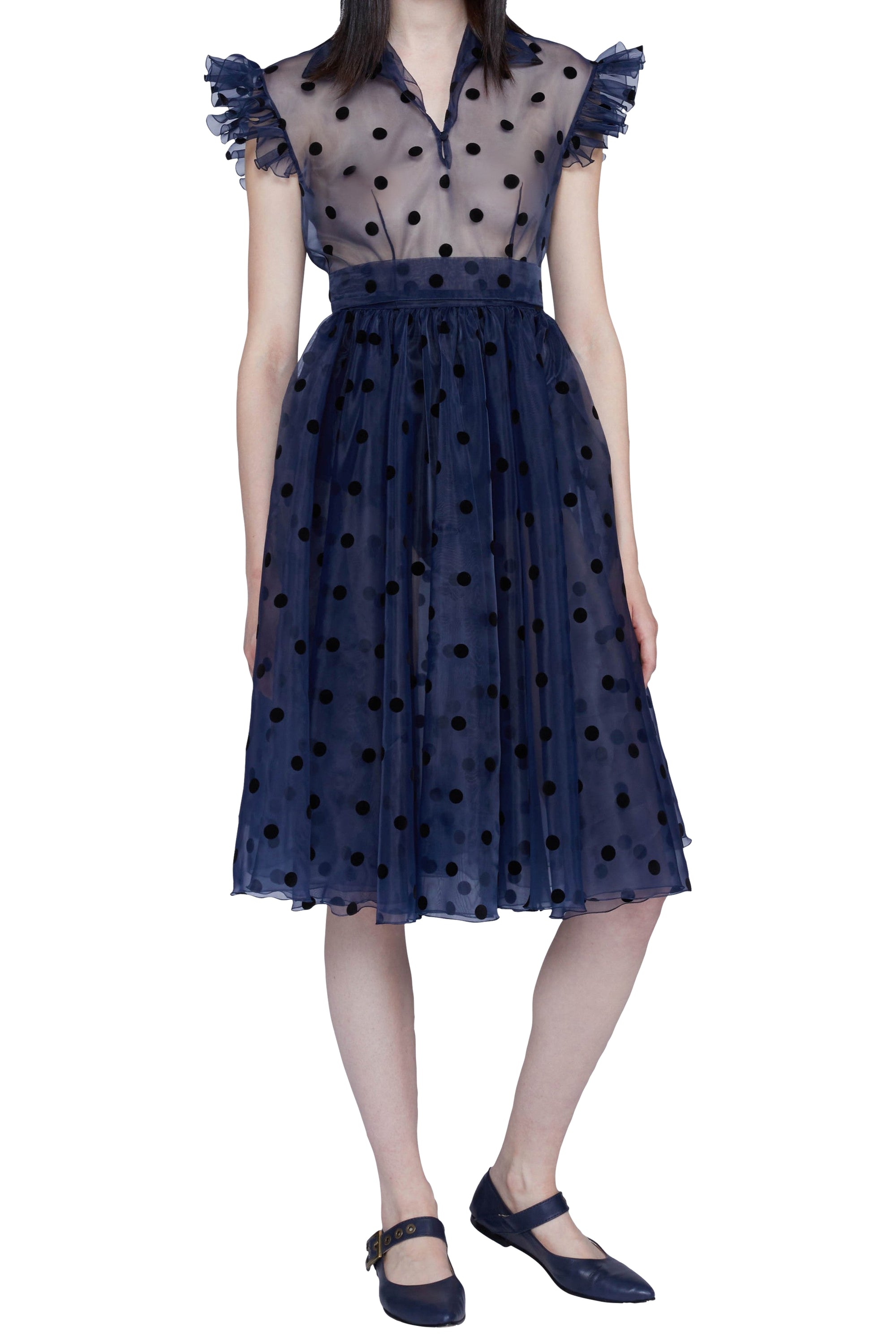 Robe babydoll en organza à pois et manches courtes - Blu & Nero