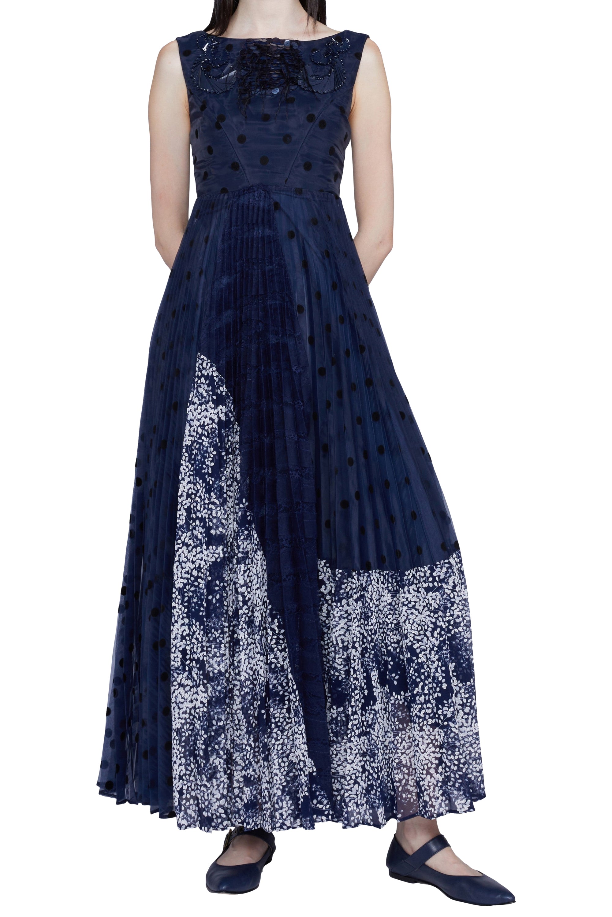 Robe midi en organza avec jupe plissée - Blu Fantasia
